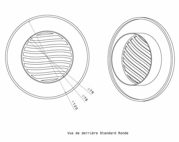 Plan vue arrière grille ventilation ronde